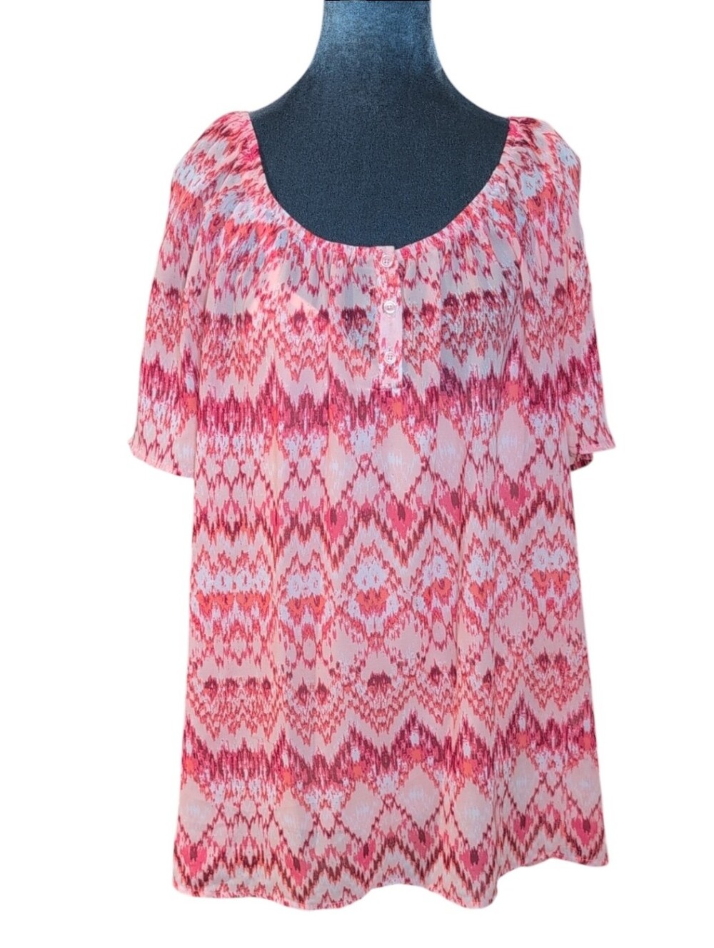 Faded Glory Peachy Orange 2 Piece Sheer Raglan Peasant Top Size XL